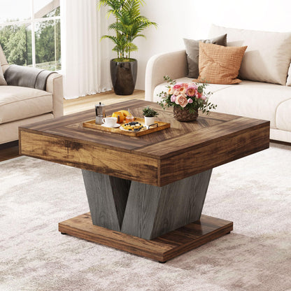 Tribesigns Square Coffee Table, Wood Coffee Table for Living Room, 31.5" Modern Center Table Tea Table Accent Table, Rustic Brown & Black