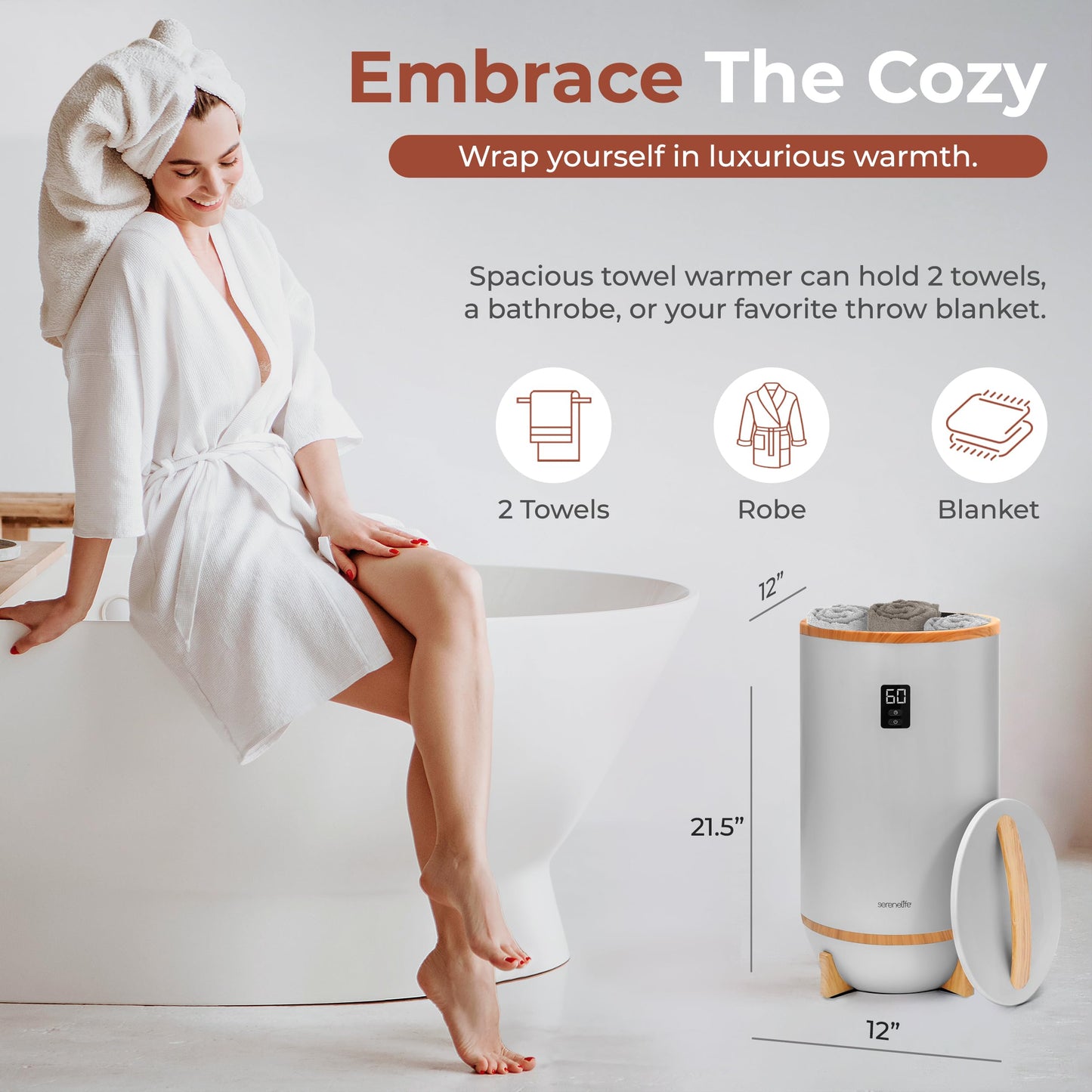 SereneLife Hot Towel Warmer for Bathroom and Spa, Luxury Towel Heater/Dryer Bucket w/Customized Fragrance, Auto Shut Off, LED Display