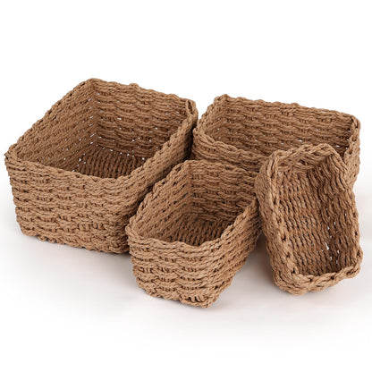 Purecas Woven Storage Baskets 4-Piece Set Stackable (4 Sizes Brown)