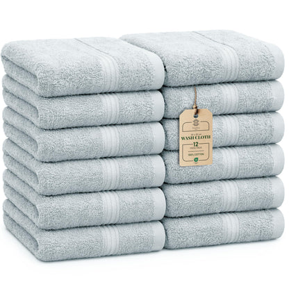 HomeBurg Luxe 12-Piece Washcloth Set - 100% Cotton, Soft & Absorbent, Easy Care, Premium Towels for Face & Daily Use, 30 x 30 cm, Ice Blue