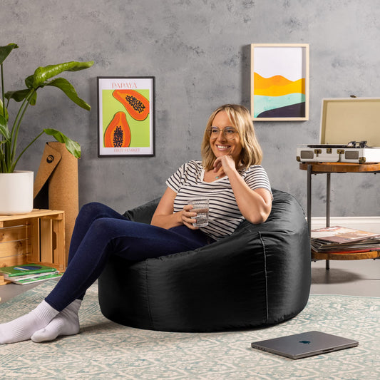Bean Bag Bazaar Outdoor Bean Bag, Black, Water Resistant Fabric, Large Beanbag with Filling Included, Floor Chair, Garden Chair, Outdoor Seating,