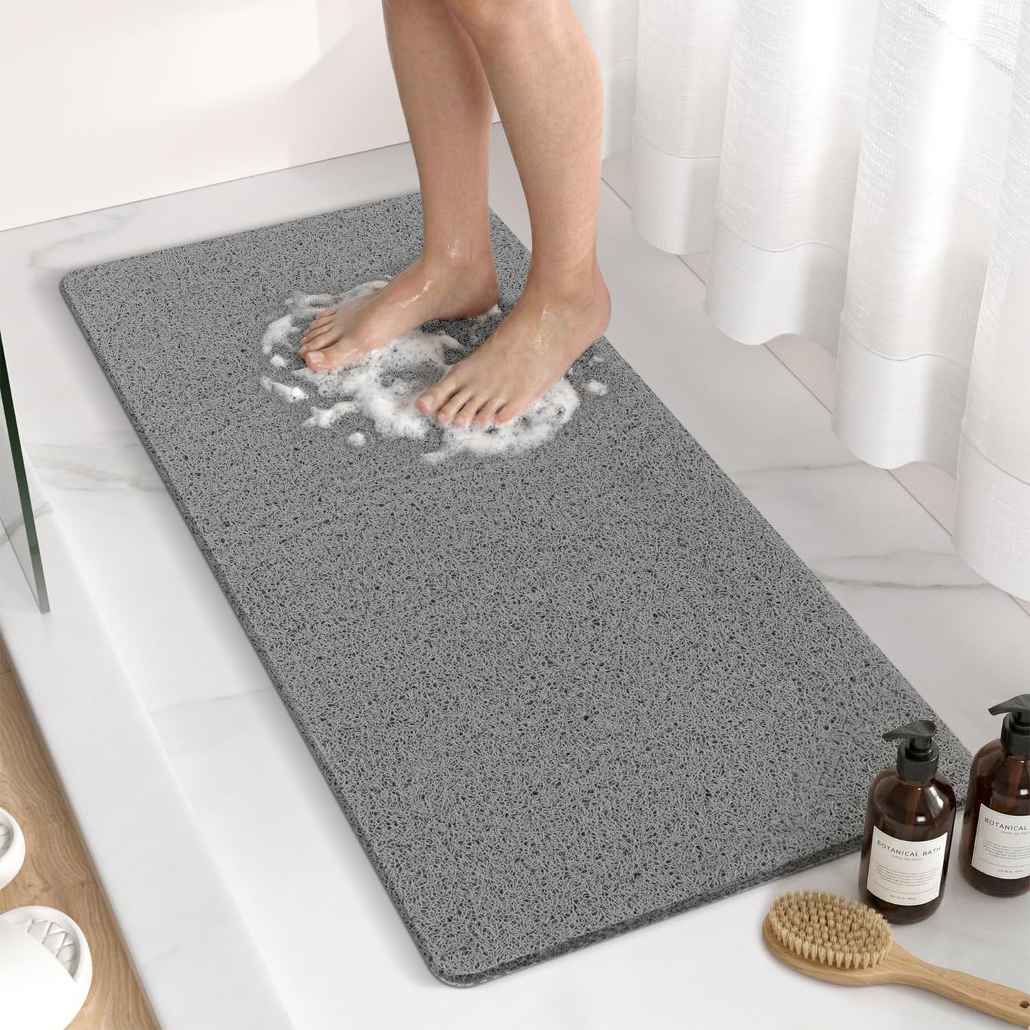 HITSLAM Bath Mat Non Slip Anti Mould, 88 x 40 cm Long Soft PVC Loofah Shower Mat for Inside Shower, Bathtub Mat without Suction Cups