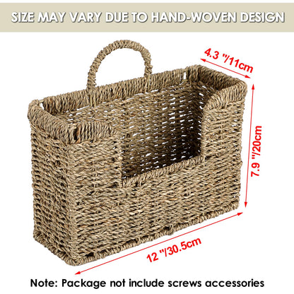 BSTKEY Seagrass Wall Mounted Mail Organizer with Handle, 30.5 * 11 * 20cm