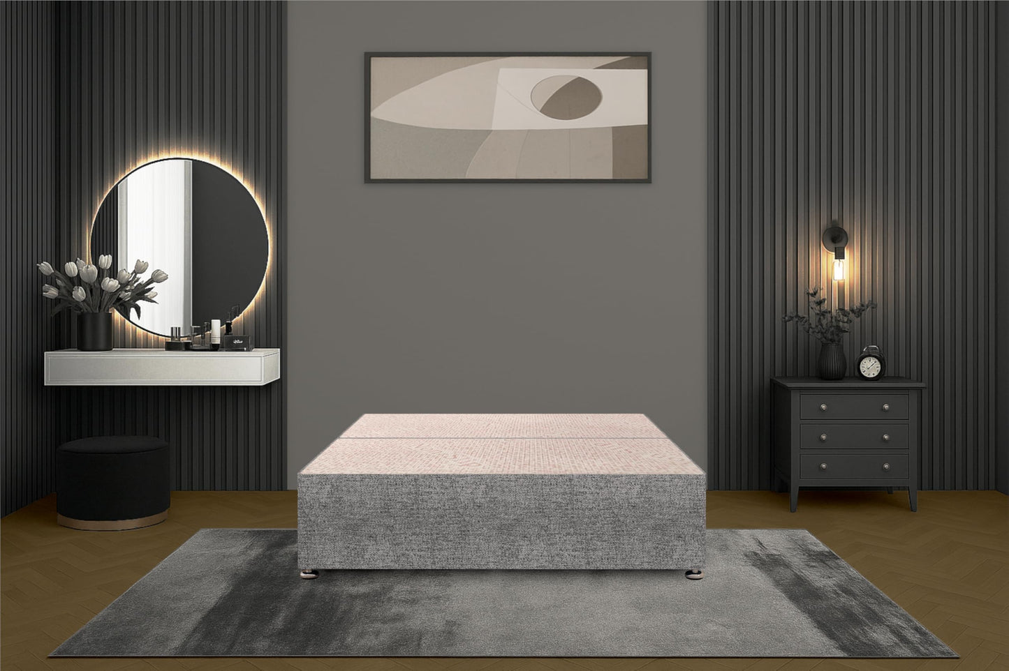Bed Centre Tweed Grey Flexby Divan Bed Base – Upholstered Platform Frame | Super King (6FT) | Optional Headboard & Storage Drawers