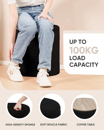 Bonlife Boucle Ottoman Storage, Foot Rest Stool Seat, Folding Footstool for Living Room, Sherpa Ottoman for Bedroom, Black, 43x43x45 cm