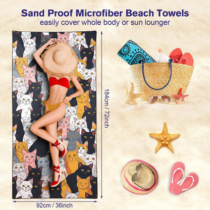 YISUMEI Cats Collection Beach Towels for Adults Extra Large 180 x 90 cm, Microfibre Quick Dry Towel for Travel Swimming Camping Sports