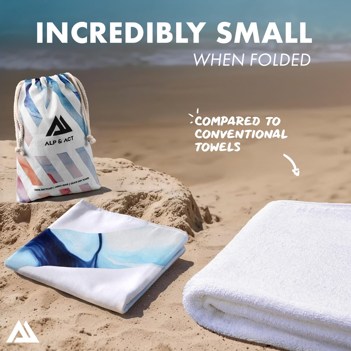 ALP & ACT Beach Towel XXL 200x90 cm - 100% Recycled Microfibre - SUPER LIGHTWEIGHT & Quick Dry - Large Microfibre Towels for Beach & Sun Lounger