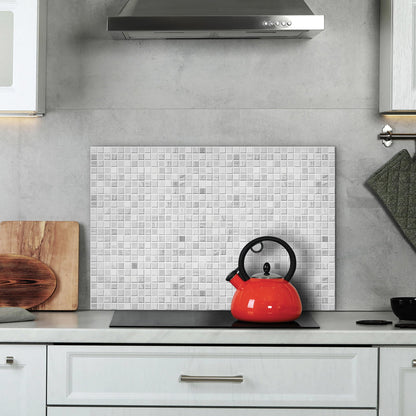 CREARREDA White Mosaic Aluminium Kitchen Splash Guard 72 x 48 cm Easy to Apply Made in Italy Protection for Stoves and Sinks Washable and Easy to