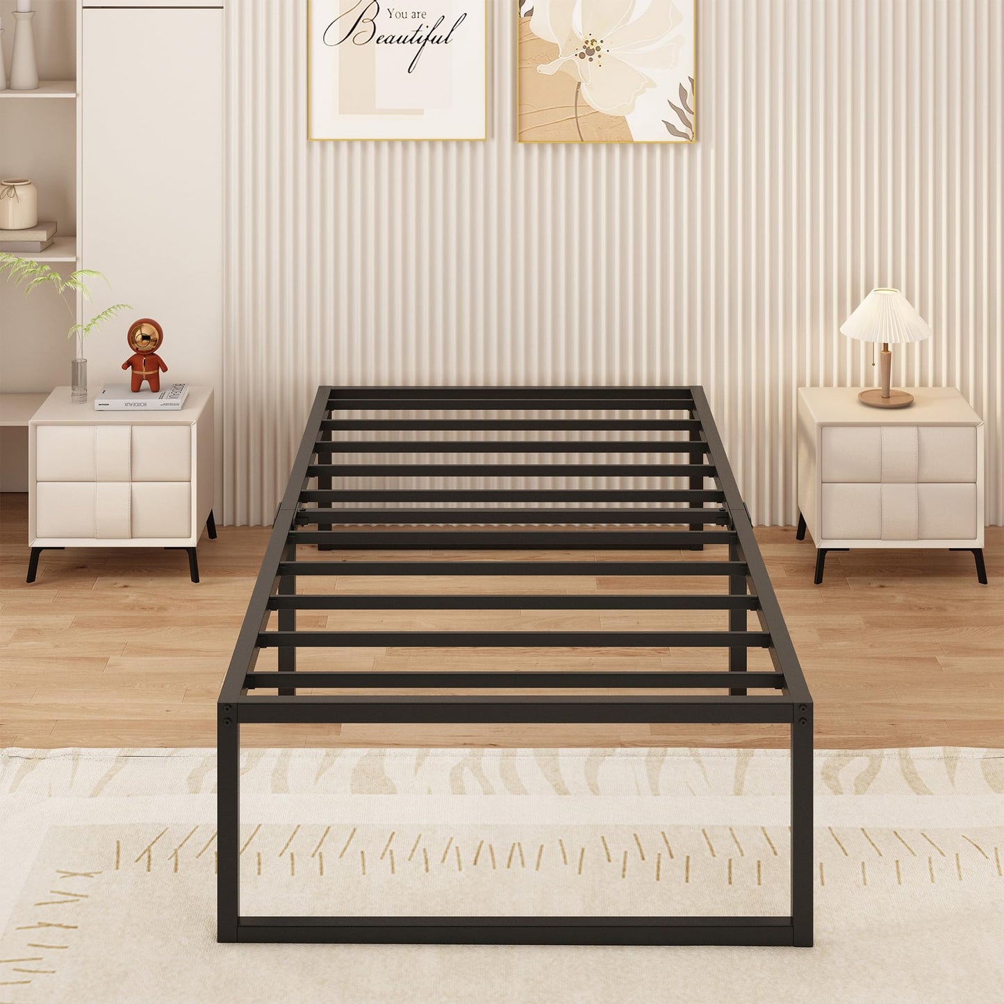 Yicensen Single Bed Frame 90x190 cm Metal Platform Bed Single with Steel Slat Support, Easy Assembly, Noise Free, No Box Spring Needed, 41cm High,