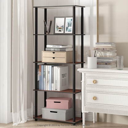 Furinno TURN-N-TUBE Tool-Free 5-Tier Book Shelf, Cherry Oak