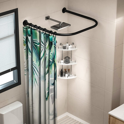 Tanxih U Shower Curtain Rod Adjustable Stainless Steel U Shaped Rack Drill Free Install for Bathroom, Bathtub, Clothing Store