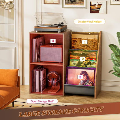 Bikoney Record Player Stand with 3-Tier Vinyl Storage for 220 LPs - Walnut