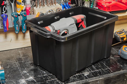 Iris Ohyama, Garage Storage Boxes, Plastic Storage Box with Lids, Closing Clips, 21L/4Pack, BPA Free, Red Lid, W44.5 x D29 x H25cm, DDSKT-210