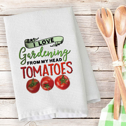 PLITI Funny Tomato Kitchen Towel Gardener Gift Plant Lover Dish Towel I Love Gardening From My Head Tomatoes Tea Towel(Gardening Tomatoes TWU)