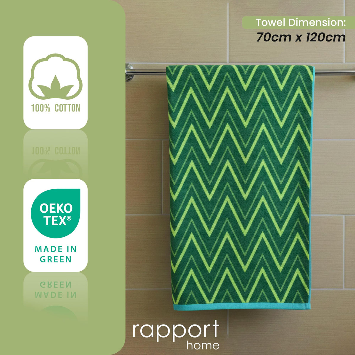 Rapport Home Helix Bath Towels 2 Pack, 70x120cm 100% Cotton - Moss Green