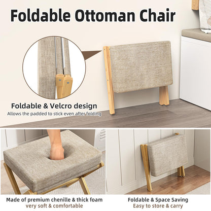 BAMBOOHOMIE Foldable Foot Stool Ottoman, Modern Foot Rest with Bamboo X Legs & Thick Foam Cushion
