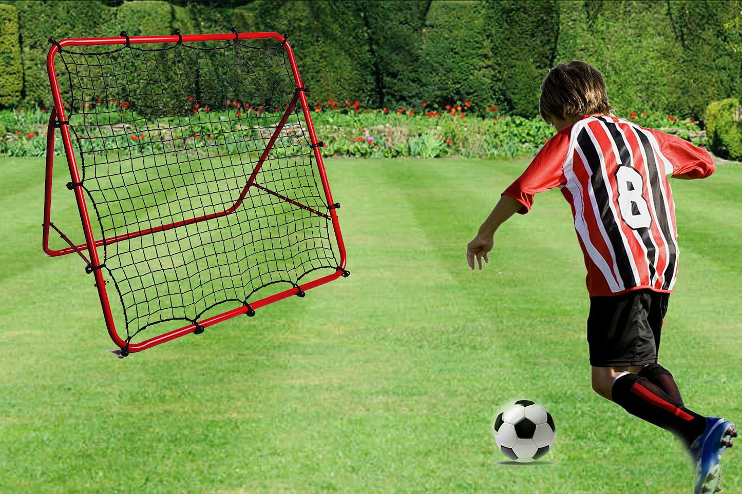 DRM Foldable Football Rebounder Net with Thickened Tube and Ropes, Soccer Rebounder Net Training Soccer Kickback Target Goal Net for Kids and