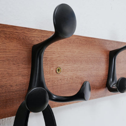 HONSKY Wall Mounted Coat Rack, 91cm Sapele Base,6 Black Sturdy Aluminium Alloy Triple Hooks(18 Hanging Points), Wall Coat Hanger for Entrance Hall