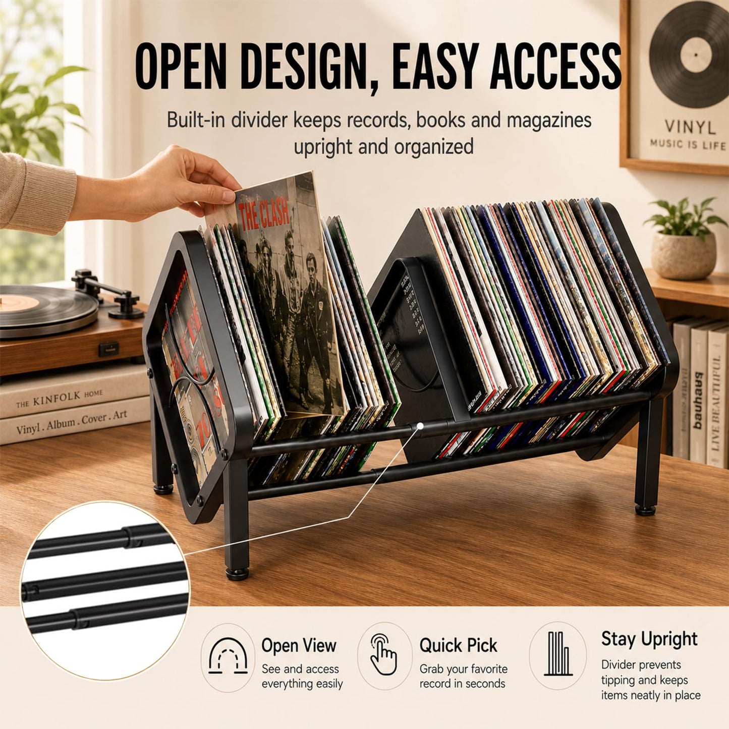 Fesatccoz Expandable Vinyl Record Storage Rack, Metal Desktop Display Shelf