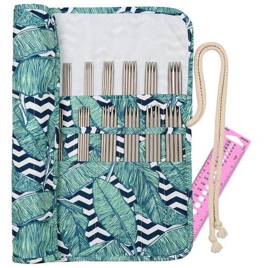 Aeelike Short Double Pointed Knitting Needles Set, 20cm Metal Knitting Needles Double Ended with Roll Case, Double Pointed Needles Knitting Pins Kit