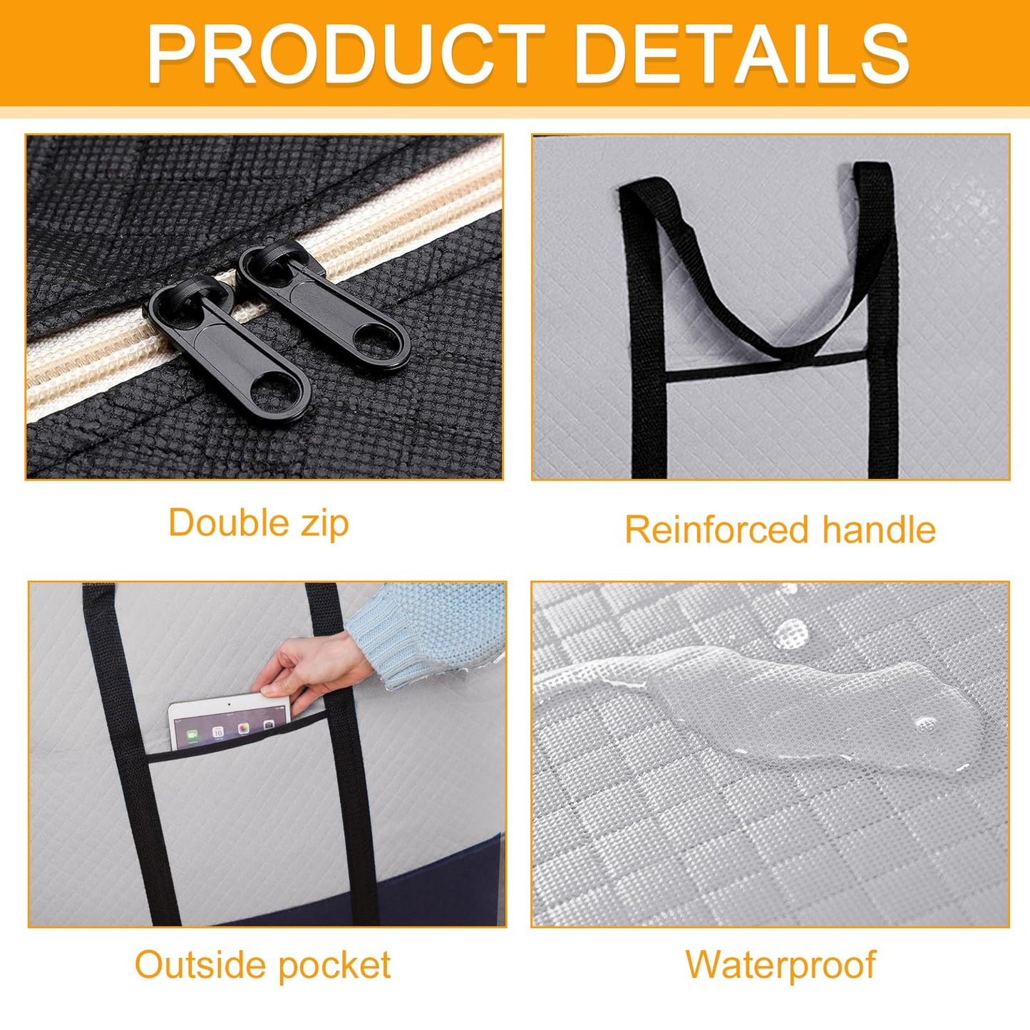 Moving Bags, 2 Pcs 140 L Large Storage Bags with Lid, Heavy Duty Moving Bag, Packing Bag for Moving House Clothes Duvet Underbed Travelling Laundry