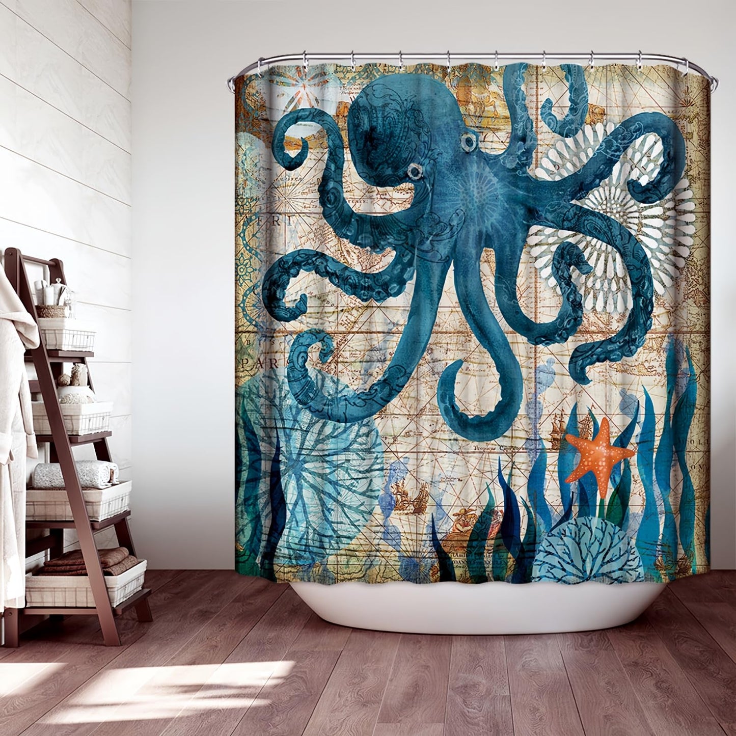 JMAHM Shower Curtain Ocean Mildew Resistant Polyester shower curtains Bathroom with 12 hooks bath curtains Marine Organism Bathroom Curtains (180x200,
