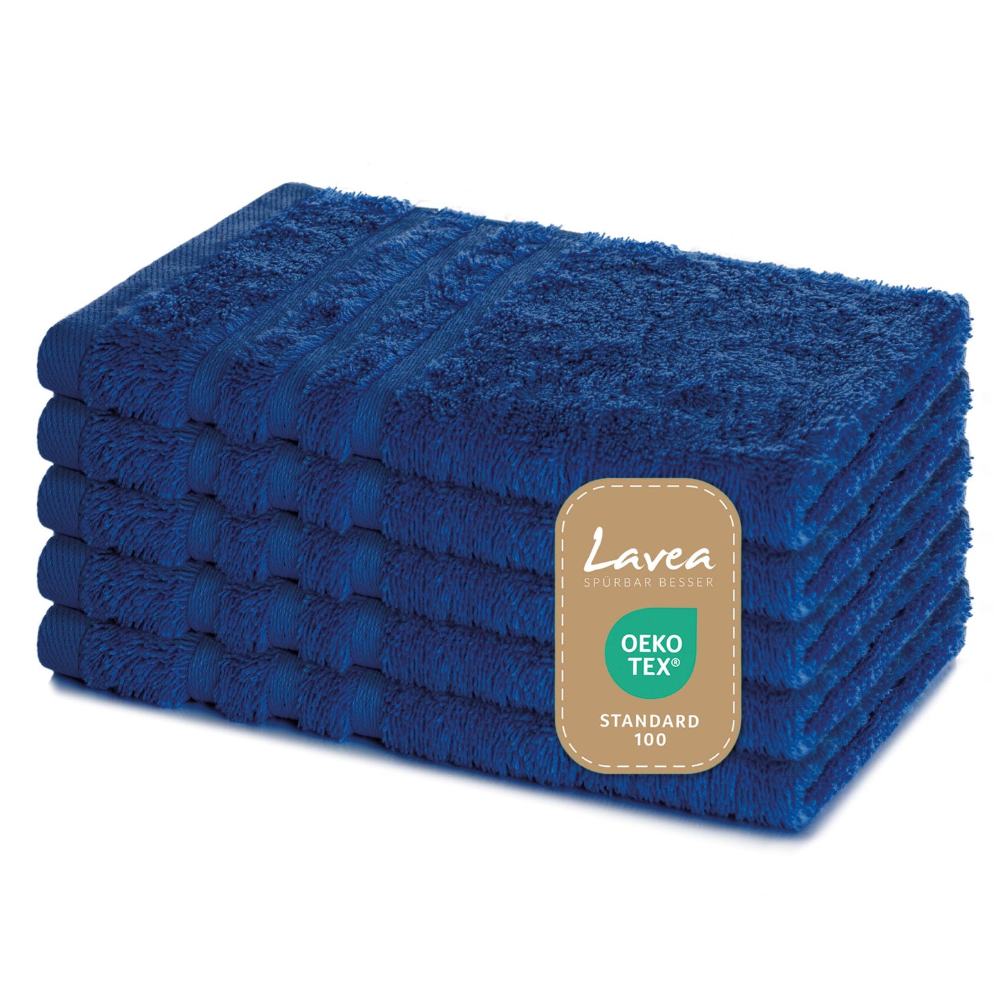 Lavea Set of 5 Guest Towels 30 x 50 cm - Soft and Absorbent Guest Towels Made of 100% Cotton Terry Series Elena - Washable and Durable - Royal Blue