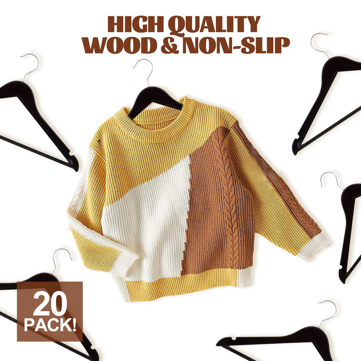 Coat Hangers,Set of 20 Natural Wood Wooden Coat Hangers with Round Trouser Bar and Shoulder Notches for Coat,Jacket,Suit,Dress,Trousers,Strong and