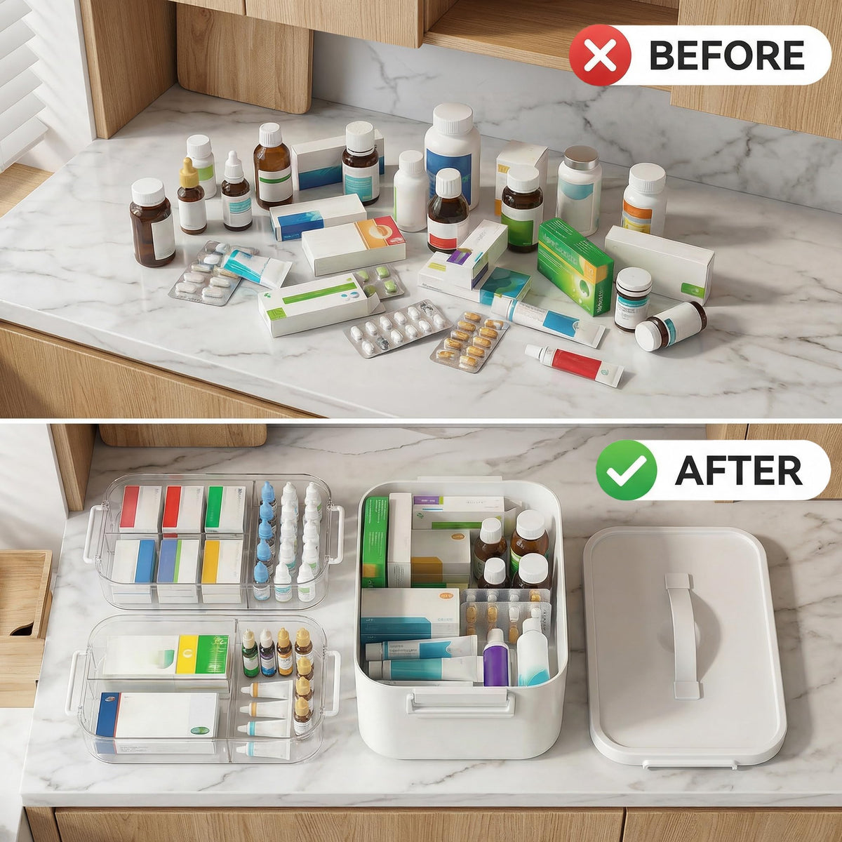 Kryndle Medicine Storage Box, 3 Layer Medicine Box with Compartments