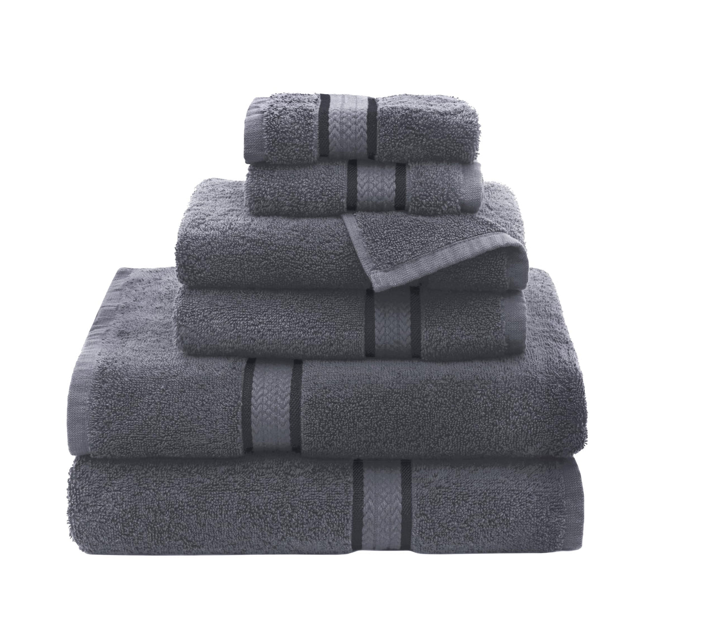 COTTON CRAFT Ultra Soft Luxury 6 Piece Ringspun Cotton Towel Set, 580GSM, Heavyweight, 2 Bath Towels, 2 Hand Towels, 2 Washcloths, Charcoal Grey