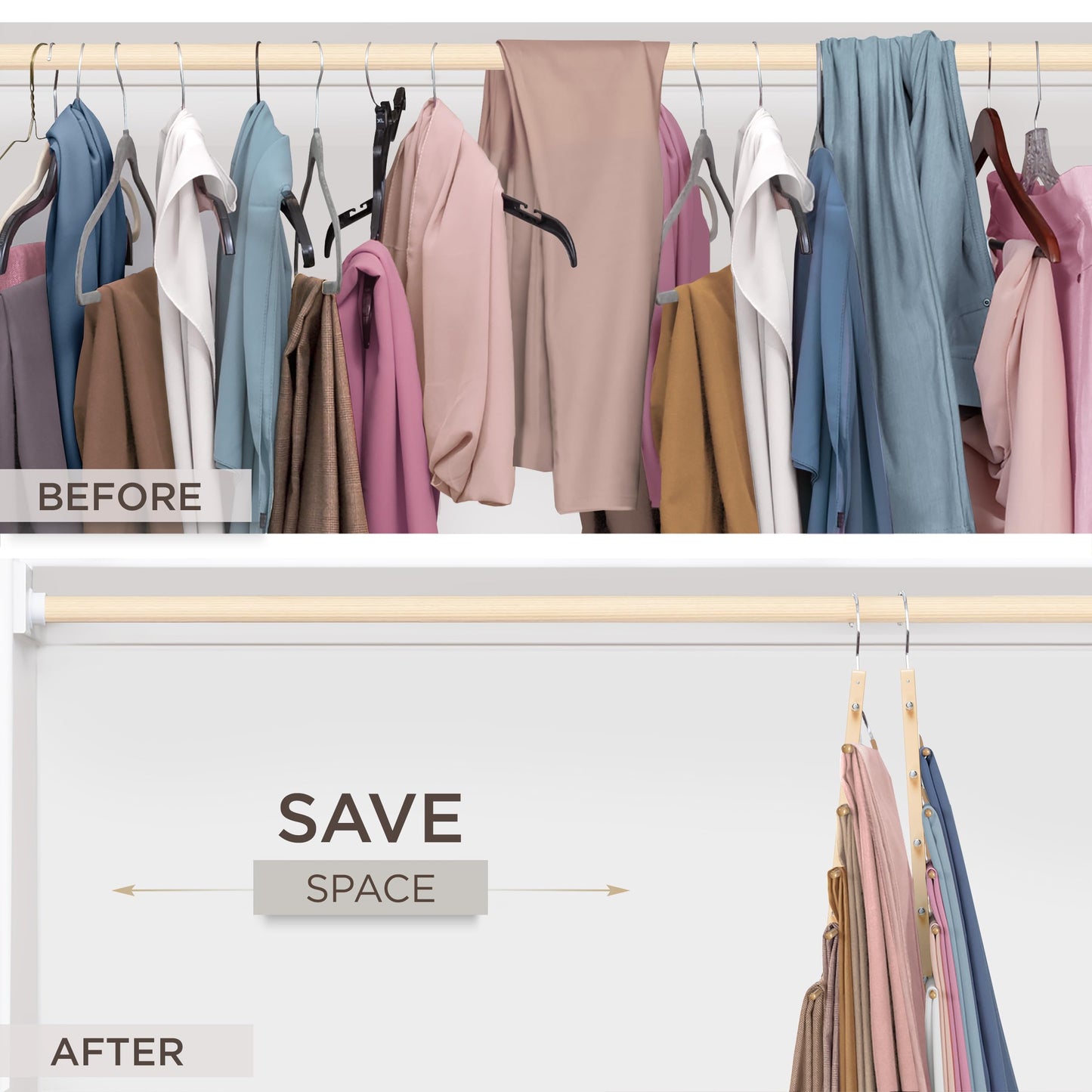 MORALVE Trousers Hangers Space Saving - 4 Pack European Beechwood Scarf and Jeans Hangers - Wardrobe Organiser and Space Saver Trouser Rack