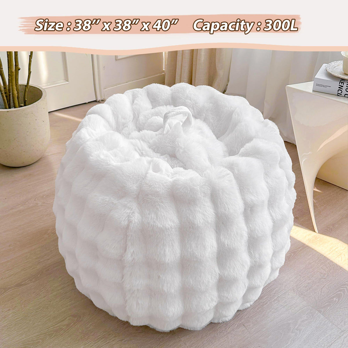 LIFEREVO 3FT Fluffy Faux Rabbit Fur Bean Bag Chair Cover, No Filler, White
