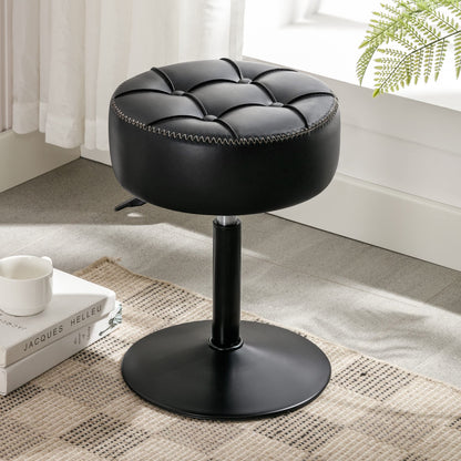 LUE BONA Modern Black Faux Leather 360° Swivel Vanity Stool, Height Adjustable Dressing Table Stool, Tufted Design, 40 to 52 cm, 136 kg Max Weight