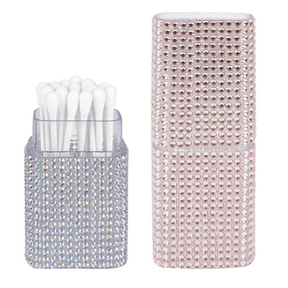 ReignSword 2 Pack Cotton Swab Holder for Travel, Portable Diamond Dental Floss Storage Box, Small Qtips Case Cosmetic Sponge Dispenser Container