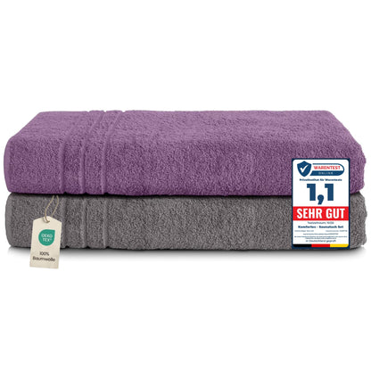 Komfortec Jumbo Bath Towels, 100% Cotton, Quick Dry, 80x200, Grey & Purple