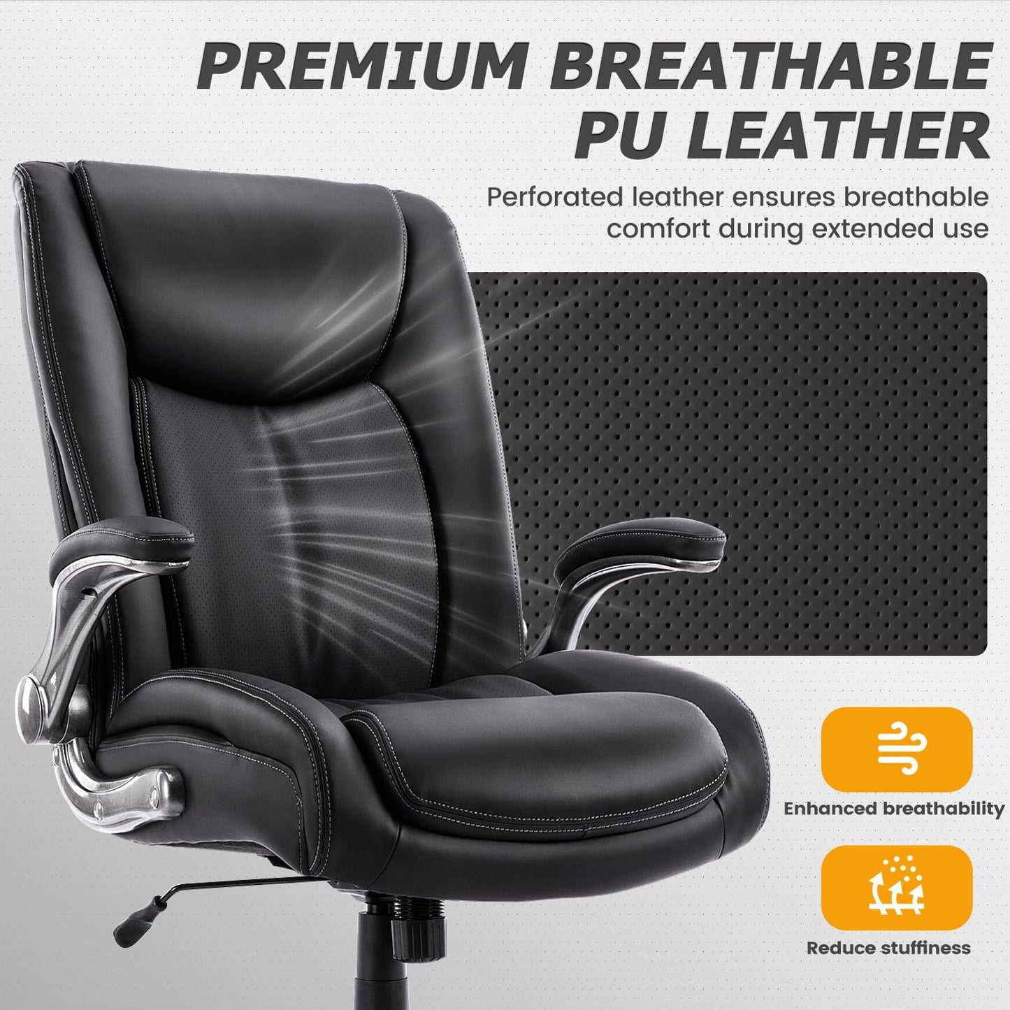 COLAMY Big and Tall Office Chair 400lbs, Large Heavy Duty High Back Executive Computer Office Desk Chair Flip-up Arms Wide Thick Seat for Home Office