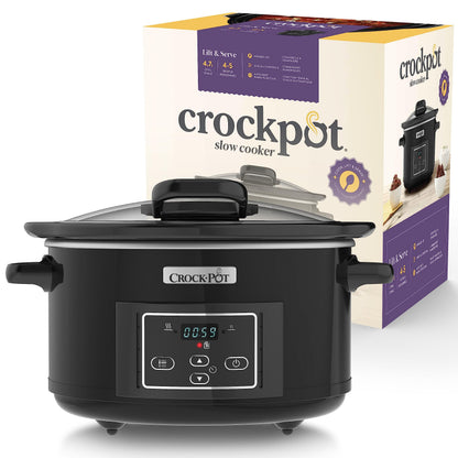 Crock-Pot Lift and Serve Digital Slow Cooker with Hinged Lid and Programmable Countdown Timer | 4.7 Litre (up to 5 People) [CSC052], Black