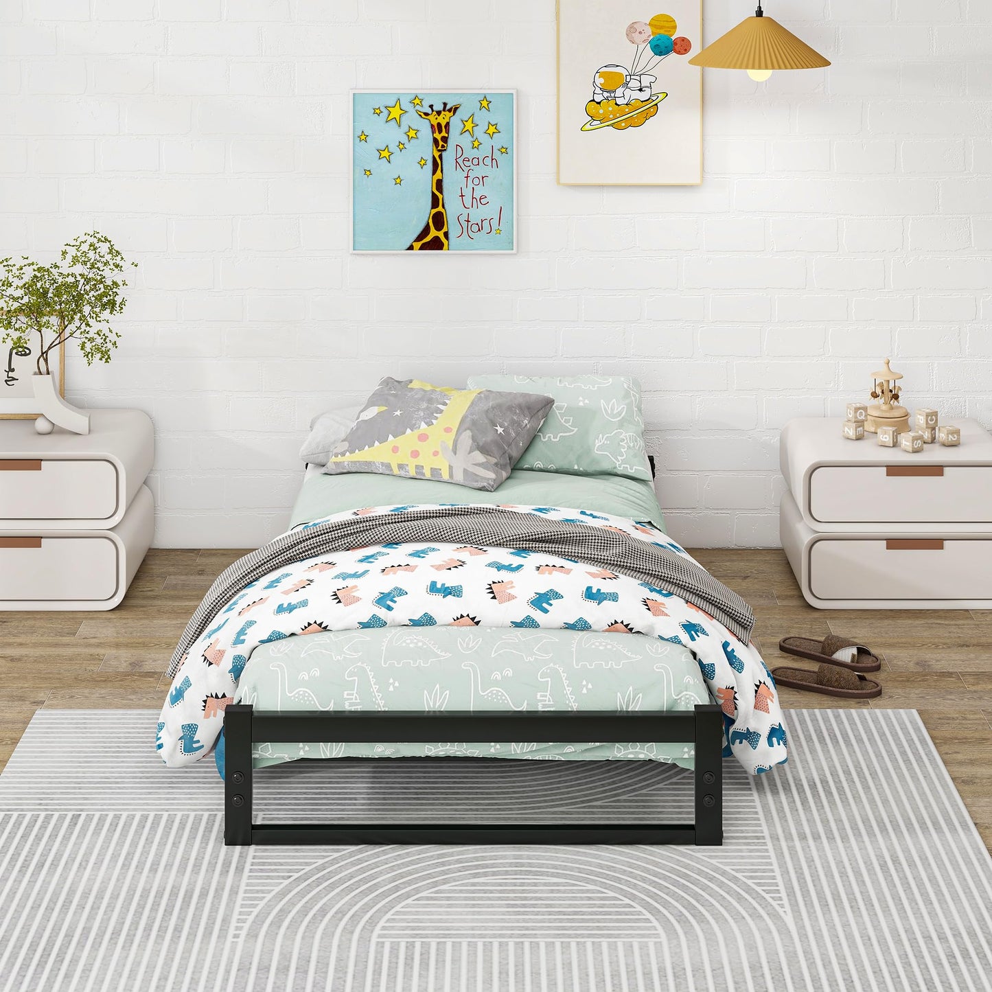 VECOCHO Bed 90 x 200 cm with metal slatted frame, bed frame 90 x 200 - 16 cm height floor bed, metal bed 90 x 200 cm bed frame