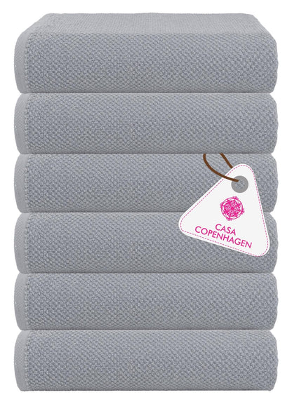 CASA COPENHAGEN Popcorn Textured 6-Piece Small Bath Towel Set - Grey Violet, 550 gsm, 6-piece small bath towels