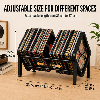 Fesatccoz Expandable Vinyl Record Storage Rack, Metal Desktop Display Shelf