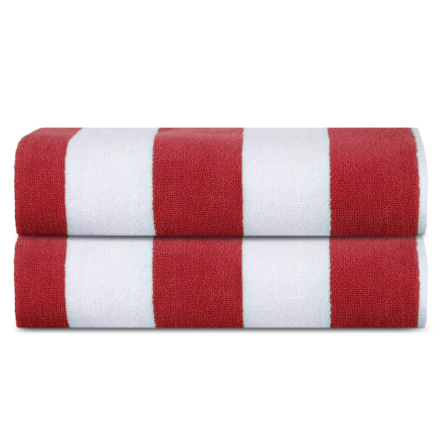 SweetNeedle Beach Towels for Adults Pack of 2 - Red White Cabana Striped Classic - 100% Cotton Terry Ringspun Pool Towel, Quick Dry, Super Absorbent