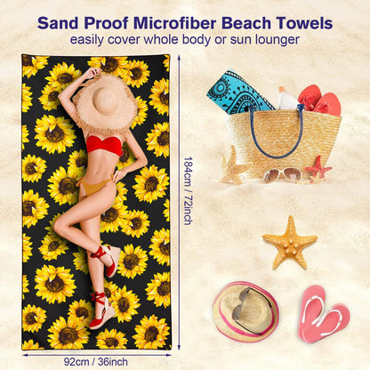 Violetpos Sunflower Print Beach Towel, Extra Large 180x90 cm 250GSM Microfibre, Sand Free Quick Dry