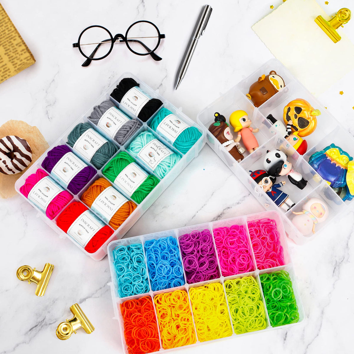 Inscraft 7 Tier Craft Storage Boxes with Compartments, 70 Adjustable Plastic Organiser Storage Boxes for Crafts, Beads, Screw, Washi Tap