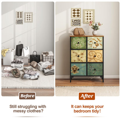 LYNCOHOME Chest of Drawers, 6 Drawer Fabric Bedroom Dresser Storage Drawrs, Storage Organizer Unit for Bedroom, Living Room, Entryway, Nursery