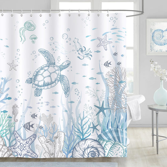 Dazzlewall Sea Turtle Shower Curtain, Nautical Biological Ocean Waterproof Bathroom Curtain 180x180cm, Mildew & Mould Resistant Polyester Fabric Bath