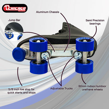 CHICAGO Skates Men's Classic Roller Skates - Premium Black Quad Rink Skates, Size 10 (CRS40510)