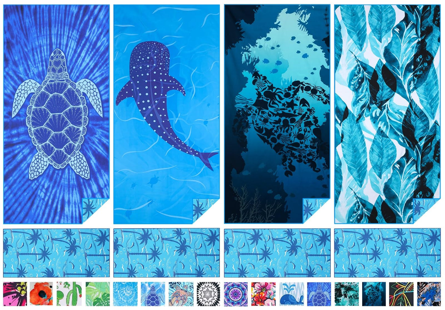 4 Pack Microfiber Lightweight Thin Beach Towel Sand Free Quick Dry Super Absorbent Compact Oversized Large Towels for Swimming Pool Yoga Gym Travel