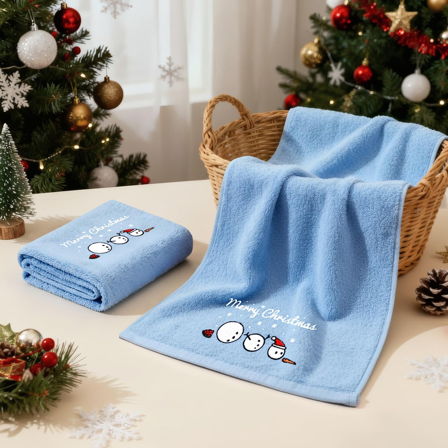 Funny Christmas Snowman Hand Towels for Bathroom Kitchen - 100% Cotton Soft Absorbent Winter Holiday Bath Towels Cute Decor