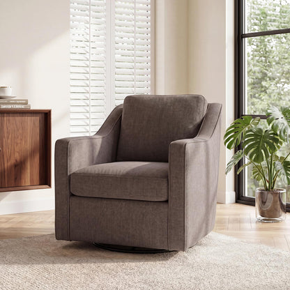 Swivel Armchair for Living Room, 360° Rotating Living Room Chair, Linen Fabric Accent Chair with Removable Seat Cushion & Pillow