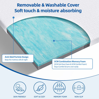 WOWTTRELAX Dual-Layer 2 Inch Memory Foam Mattress Topper Double Bed, Orthopedic Bed Topper with Breathable Washable Cover, Cooling soft for Back Pain
